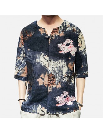 Mens Ethnic Style Tie Dye Half Sleeve Casual Fashion Printing T shirt