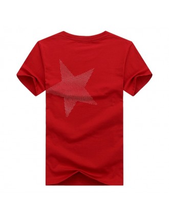 Stylish Star Printing O-neck Short Sleeve Regular Fit Casual Cotton T Shirts