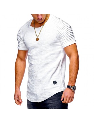 Mens Summer Breathable Solid Color Irregular Hem O-neck Short Sleeve Slim Casual T Shirt