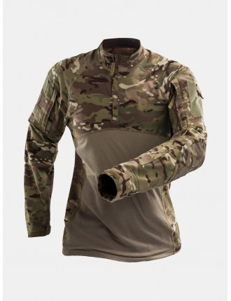 Mens Tactical Camo Printing Breathable Elastic Wear-resistant Long Sleeve Casual T shirt