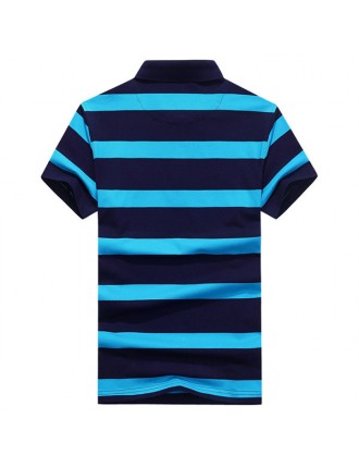 Mens Summer Striped Printed Embroidery Logo Short Sleeve Casual Cotton Golf Shirt
