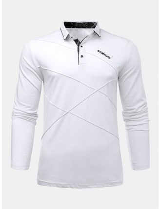 Mens Fashion Golf Shirt Solid Long Sleeve Turndown Collar Slim Fit Casual Cotton T Shirt