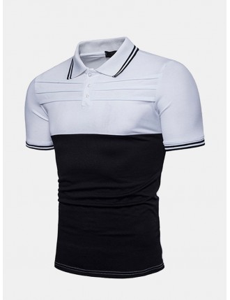 Mens Summer Stylish Hit Color Patchwork Slim Fit Casual Golf Shirt