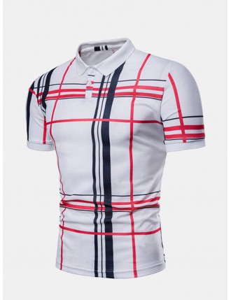 Mens Summer Stylish Line Printed Slim Fit Business Casual Golf Shirt