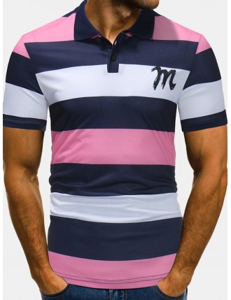Mens Breathable Business Contrast Color Striped Golf T-shirt