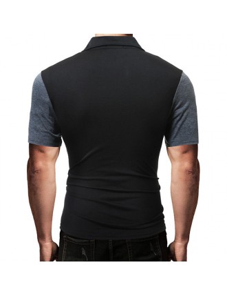 Mens Summer Cotton Hit Color Short Sleeve Turn-down Collar Slim Fit Golf Shirt