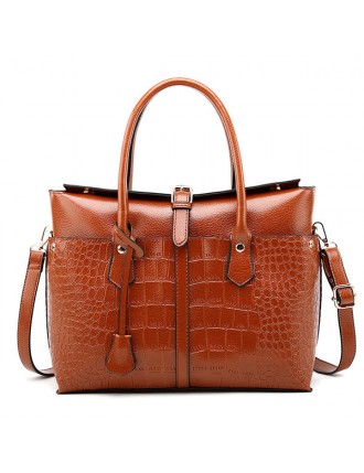 Crocodile Pattern Handbag Solid PU Leather Crossbody Bag For Women