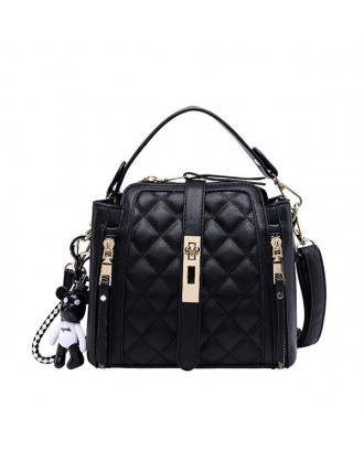 Women Faux Leather Argyle Handbag Crossbody Bag Bucket Bag