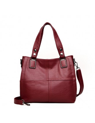 Women Soft Leather Leisure Patchwork Handbag Double Layer Large Capacity Crossbody Bag