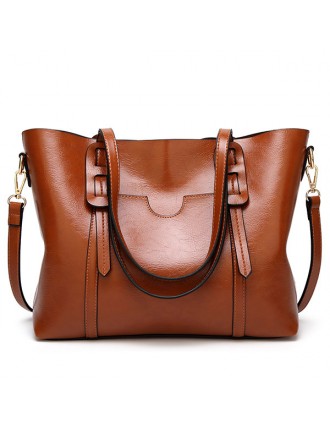 Women Retro Oil-wax PU Leather Handbag Capacity Shoulder Bags Crossbody Bags