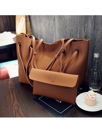 Women Large Capacity 2Pcs Handbags PU Leather Shoulder Bag Crossbody Bag