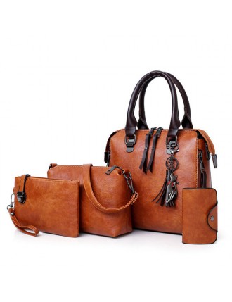 4 PCS Women Faux Leather Handbags Vintage Multi-function Crossbody Bags