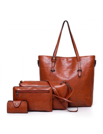 4 PCS Women PU Leather Handbag Multi-function Crossbody Bag Vintage Tote Bag