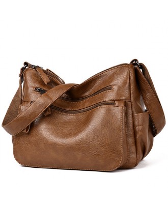 Women Soft PU Solid Hobos Crossbody Bag Multi-Slot Shoulder Bag