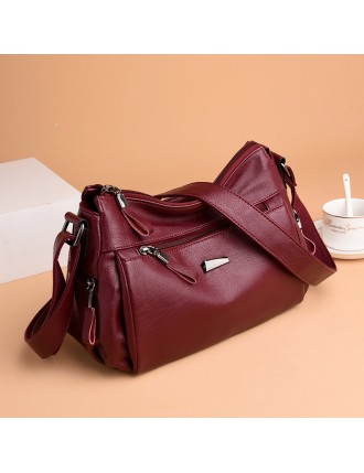 Women Soft Leather Solid Crossbody Bag Leisure Messenger Bag