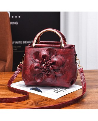 Faux Leather Flower Designer Handbag Shoulder Bag For Women