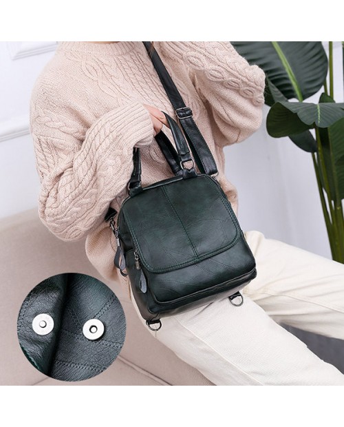 Women Soft Leather Crossbody Bag Multi-function Backpack