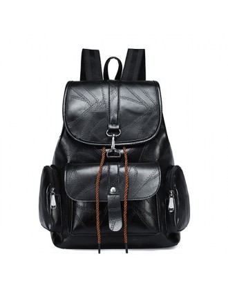 Women Solid PU Leather Casual Backpack Travel Shoulder Bag