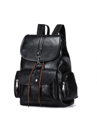 Women Solid PU Leather Casual Backpack Travel Shoulder Bag