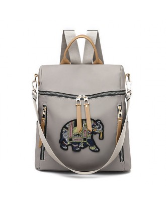 Women Nylon Elephant Embroidery Backpack Casual Shoulder Bag