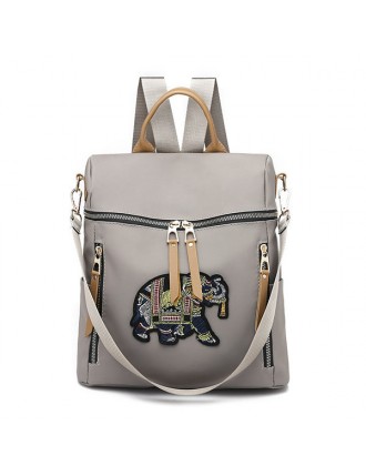 Women Nylon Elephant Embroidery Backpack Casual Shoulder Bag