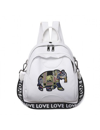 Women PU Leather Elephant Embroidery Backpack National Shoulder Bag