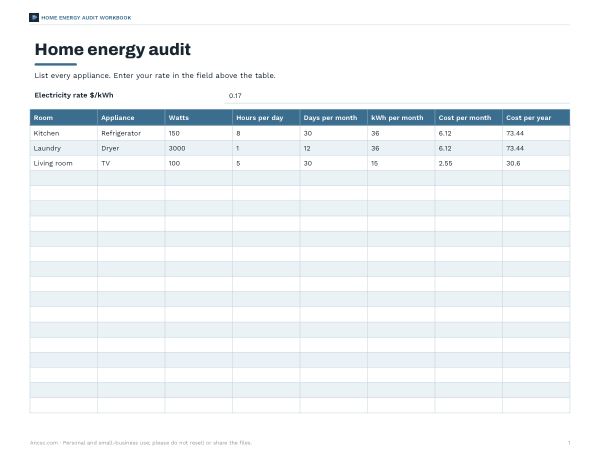 Preview of Printable Home Energy Audit Workbook